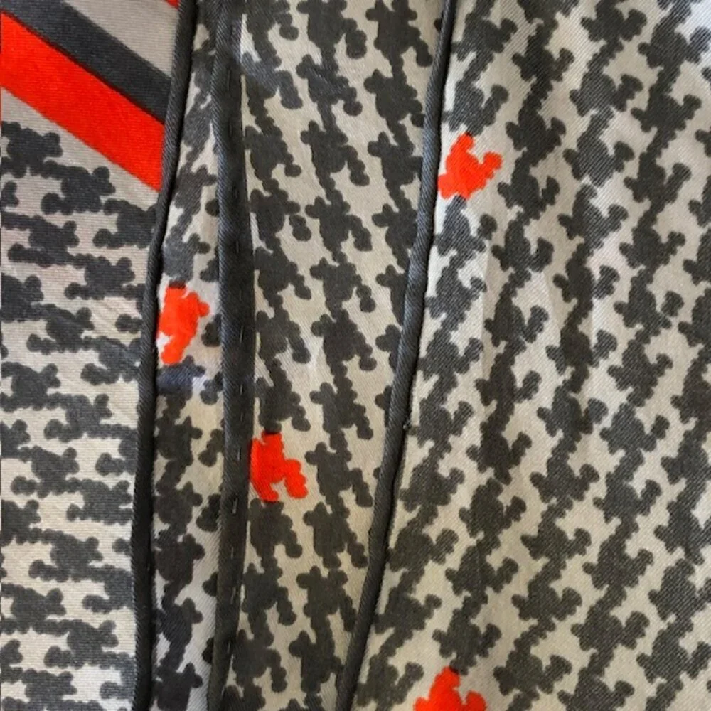 ECHO Silk Gray Red Square Scarf Vintage